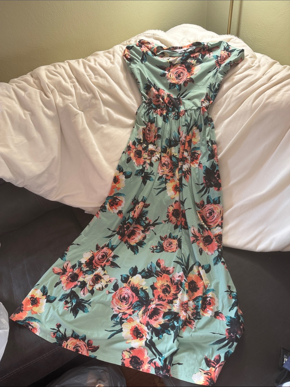 Reborn J Mint Green Maxi Dress with Pink & Coral Floral Print